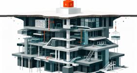Factory building with ladders up to the top of the building where AI sits