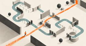 An organisational maze with an orange line representing a shortcut through it
