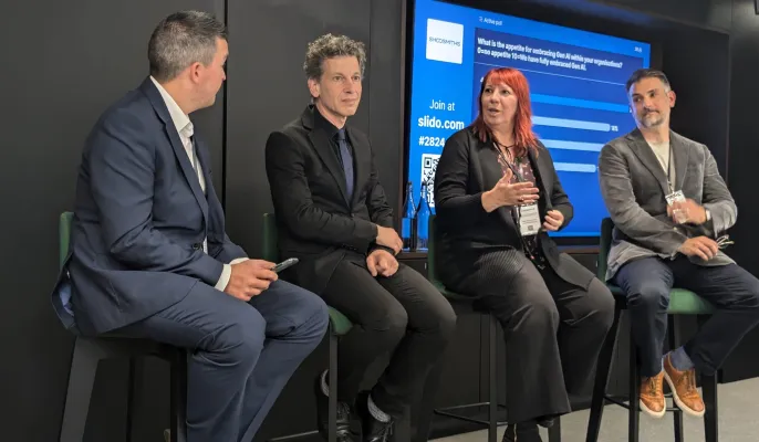 Four people on a panel at an HR workshop including Siân Harrington