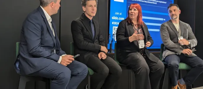 Four people on a panel at an HR workshop including Siân Harrington