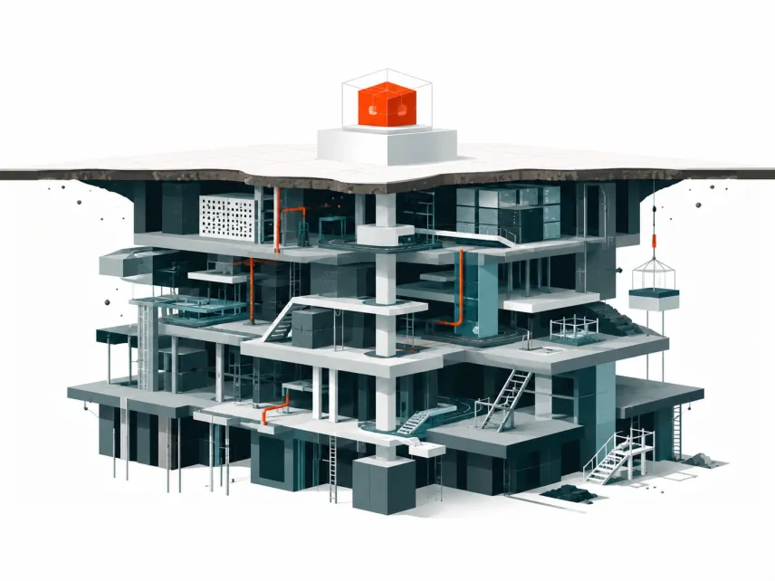Factory building with ladders up to the top of the building where AI sits