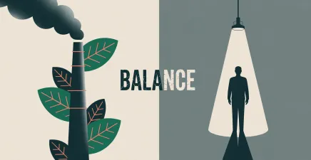  split image with a power chimney covered in leaves and man under a lightbulb