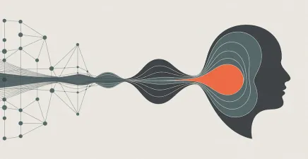 Minimal vector in muted colours with data morphing into a human face