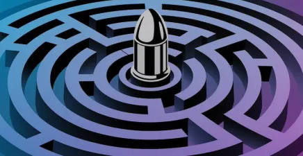 A maze with a silver bullet in the centre to signify the complexity of organisational change