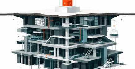 Factory building with ladders up to the top of the building where AI sits