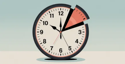 A clock divided into fifths with one fifth bursting out to represent the 4 day working week