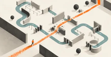 An organisational maze with an orange line representing a shortcut through it