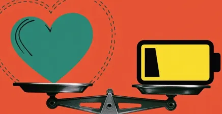 Scales with a heart on one side and a battery draining on the other