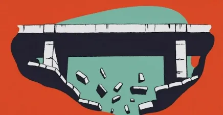 A bridge with the supporting pillars crumbling