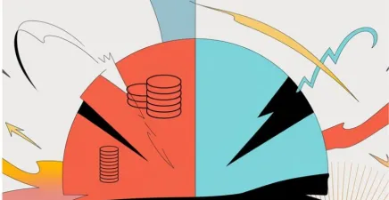 A vibrant and abstract representation of HR as a cost centre on the left and a vibrant sun rising to represent HR as profit centre on the right
