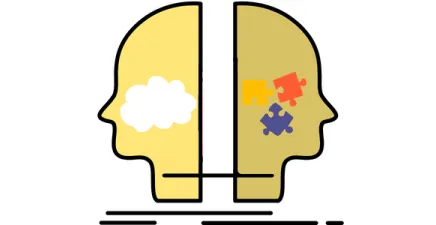 Graphic of two heads one problem solving the other contemplating