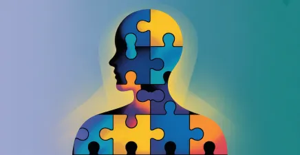person in silhouette comprising interlocking jigsaw pieces