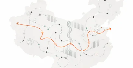 Map of China with networks and communications across it