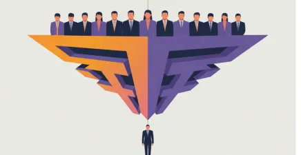 Funnel with people on the top and a lone CEO hanging at the bottom