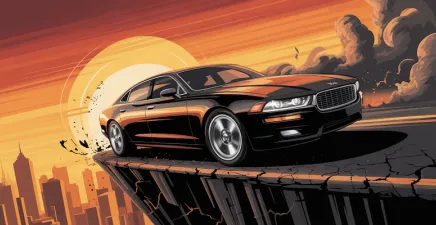 black car silhouette driving on a cracked road