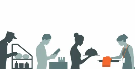 Illustration of four frontline workers carrying out tasks